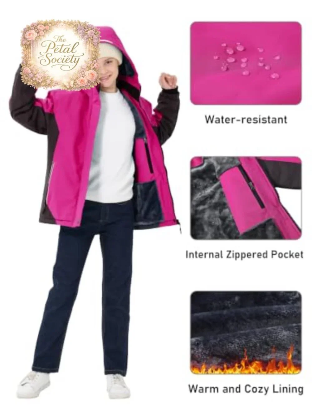 Girls Ski Jacket Winter Snow Coat Fleece Lined Waterproof Snowboard Jacket